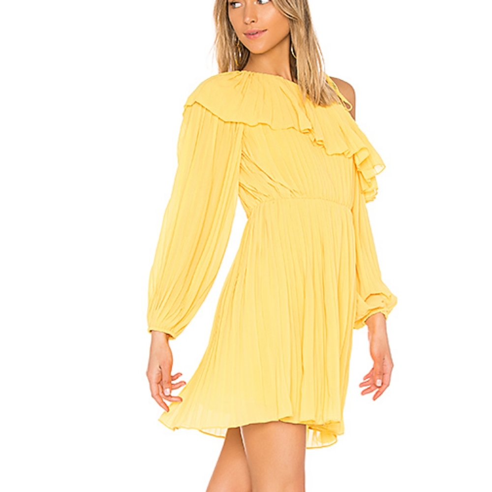 Endless Rose pleated one shoulder lemon dress NWT